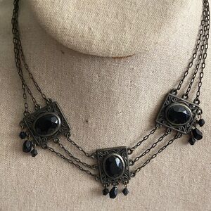 Vintage Robert Rose Black 3 chain Rhinestone Moaning Choker Necklace 17”